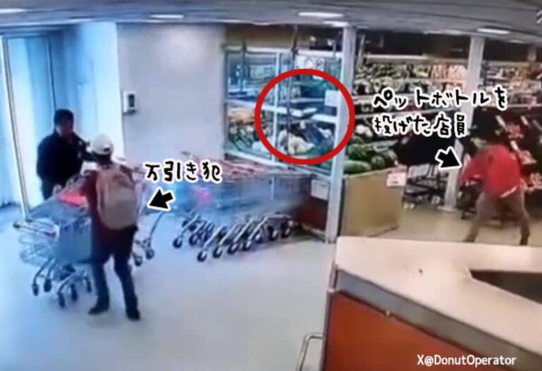 万引き犯にペットボトルを投げつけノックダウンさせた店員