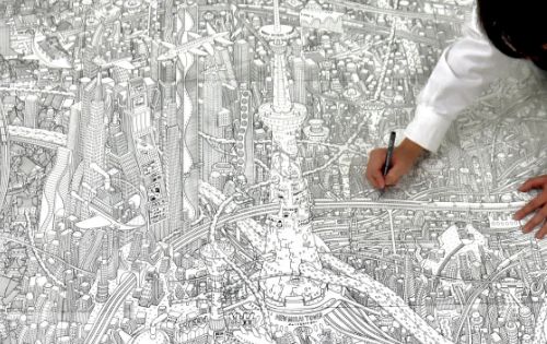 幼少期から空想の都市を描き続けてきた美大生、卒業制作の巨大空想都市が狂気的だと話題に！マジで凄すぎる…