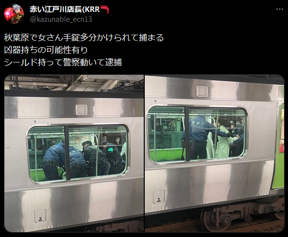 秋葉原駅で刺傷事件発生か、女性が警察に逮捕される