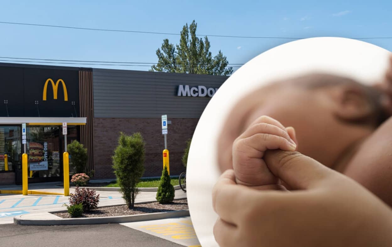 マクドナルドで産気づいた女性、駐車場で無事出産
