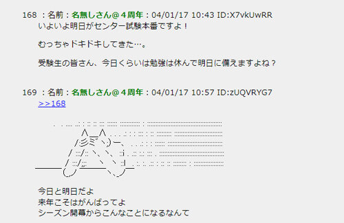 伝説のコピペ『いよいよ明日がセンター試験本番ですよ！』今年で20周年ｗｗｗｗｗ