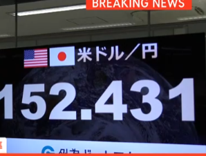 【悲報】ドル円ついに152円を突破・・・約34年振りの水準に