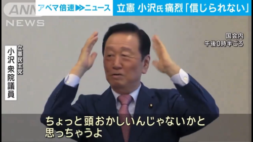 立憲民主党さん、仲間に正論でぶっ叩かれてしまう・・・小沢一郎氏「（立憲幹部は）ちょっと頭おかしいんじゃないの？」