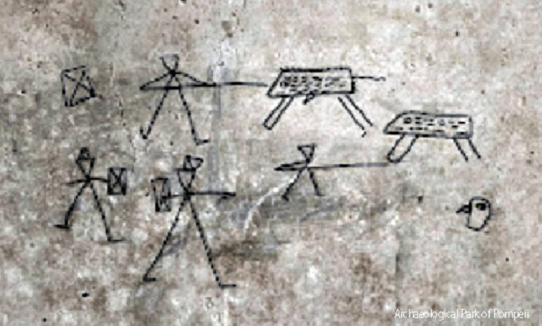 ポンペイ遺跡で発見された子供の落書きには剣闘士の戦いが描かれていた