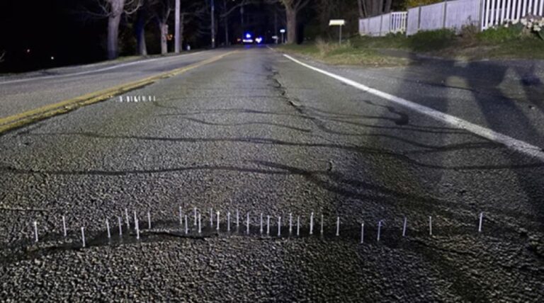 誰が？いったい何のために？アメリカの道路に500本もの釘が埋め込まれているのを発見