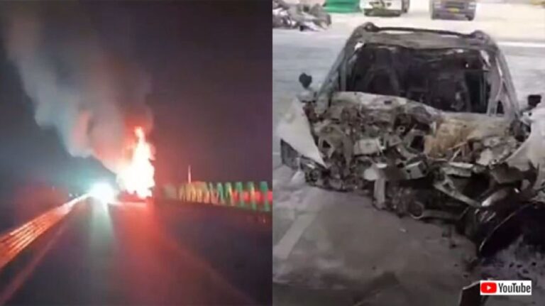 中国の高速道路で運転支援モードの電気自動車が防護柵に衝突し、爆発炎上