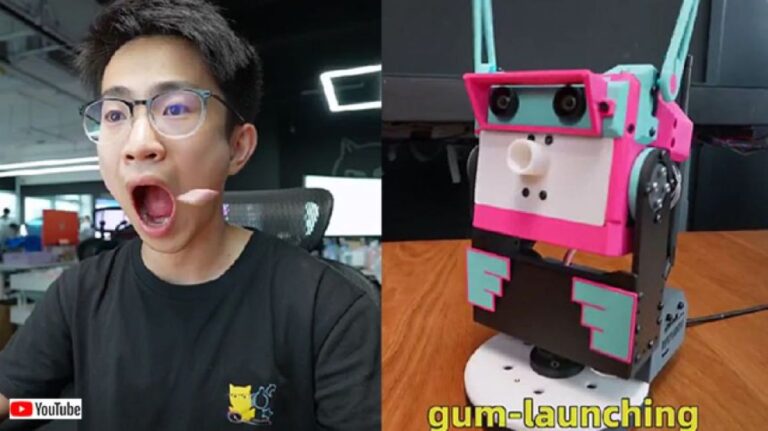 口を開けるとガム発射！正確にガムを飛ばしてくる卓上ロボットが欲しくなるかわいさ