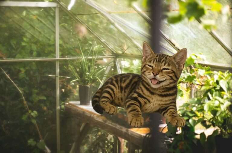 病院の植物用温室に猫が天窓から侵入、その表情が全ての目的を物語っていた