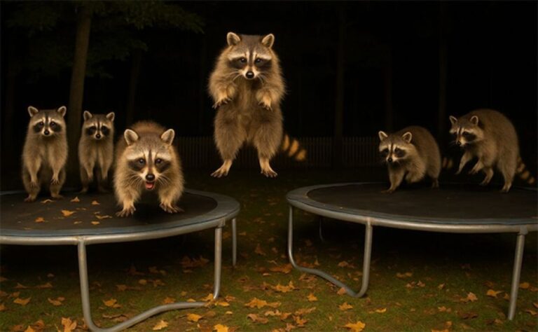 深夜にアライグマたちが集い、トランポリン大会が行われていた件