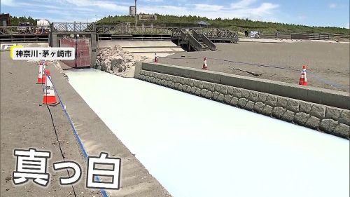 【ヤバイ】茅ヶ崎・海辺の水路を通る水、洒落にならないくらい真っ白に染まる・・・