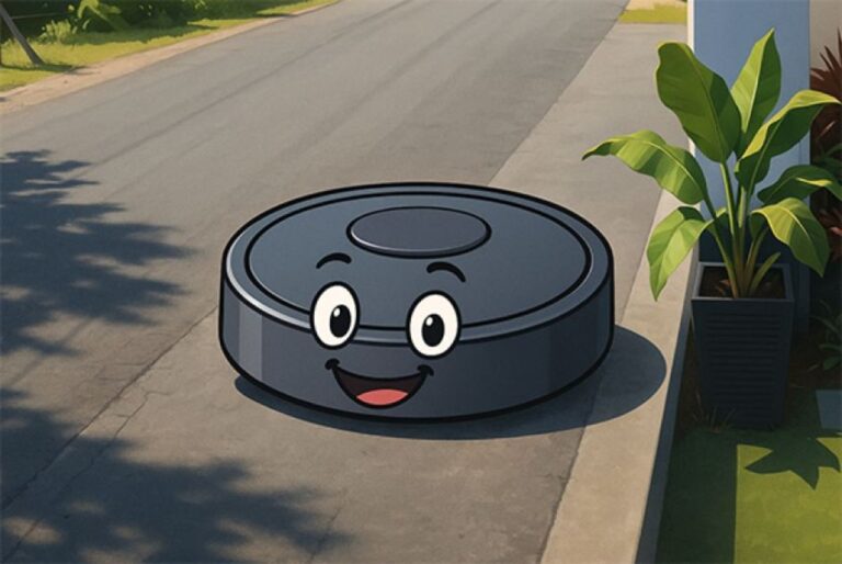 脱走に成功したお掃除ロボットだが、うっかり車にひかれてしまう