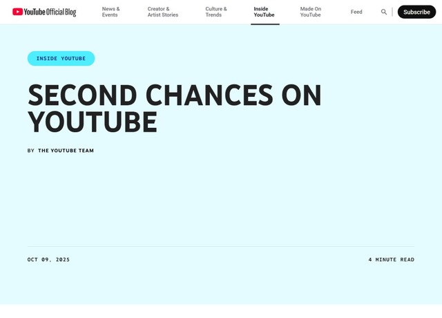 YouTubeが永久BANされたyoutuberに「再出発の機会」 を試験導入