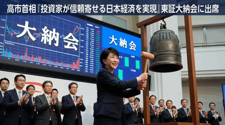大納会に参加した高市首相「世界の投資家が信頼寄せる日本経済を実現し株価を上げる！」