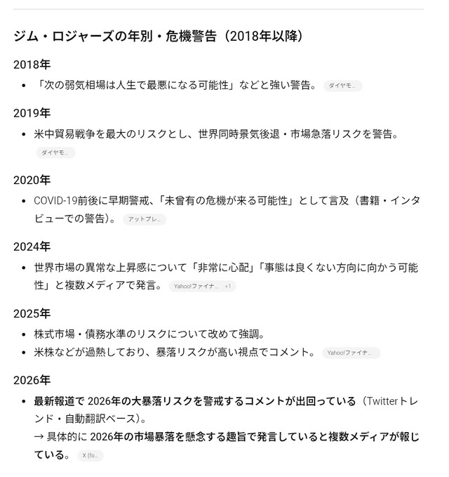 投資家ジム・ロジャーズ氏　「2026年は大暴落が起こる」と警戒