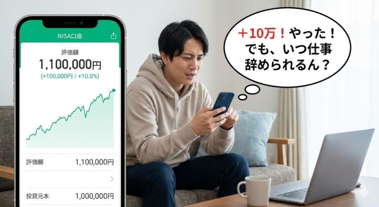 今年始めにNISAに100万突っ込んだけど110万にしかならんかったぞ！ワイいつ仕事辞められんねん！