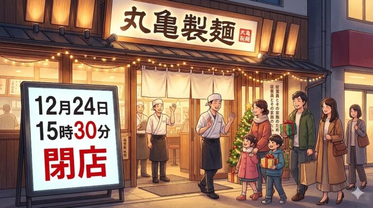 丸亀製麺「うーん、社員に報いたいな。せや！12月24日の閉店時間を15:30にして家族と過ごす時間を作ったろｗｗｗｗｗ」