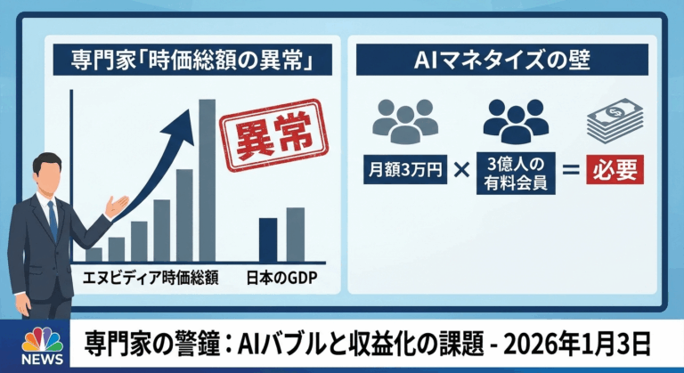 専門家「エヌビディア時価総額が日本のGDPよりも大きいのは異常」「AIマネタイズに月額3万円で3億人の有料会員必要」