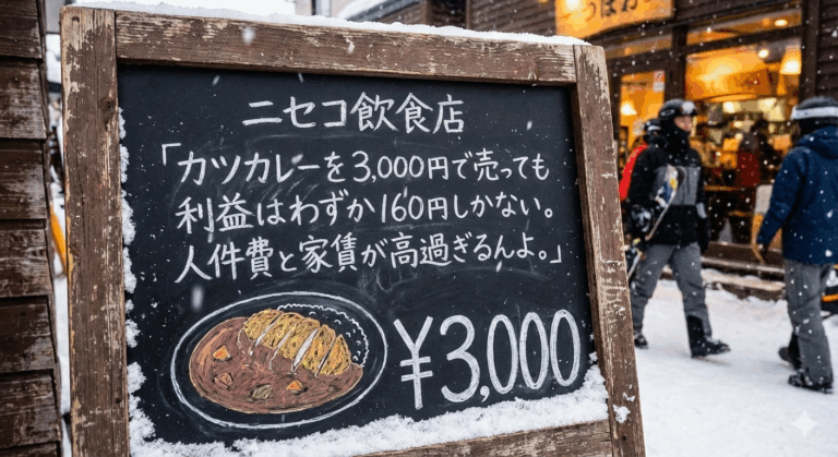 ニセコ飲食店「カツカレーを3,000円で売っても利益はわずか160円しかない。人件費と家賃が高過ぎるんよ。」