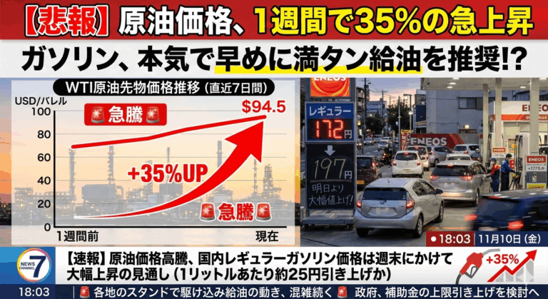 【悲報】原油価格、1週間で35％の上昇。本気でガソリン早めに入れといた方がいいかも！？